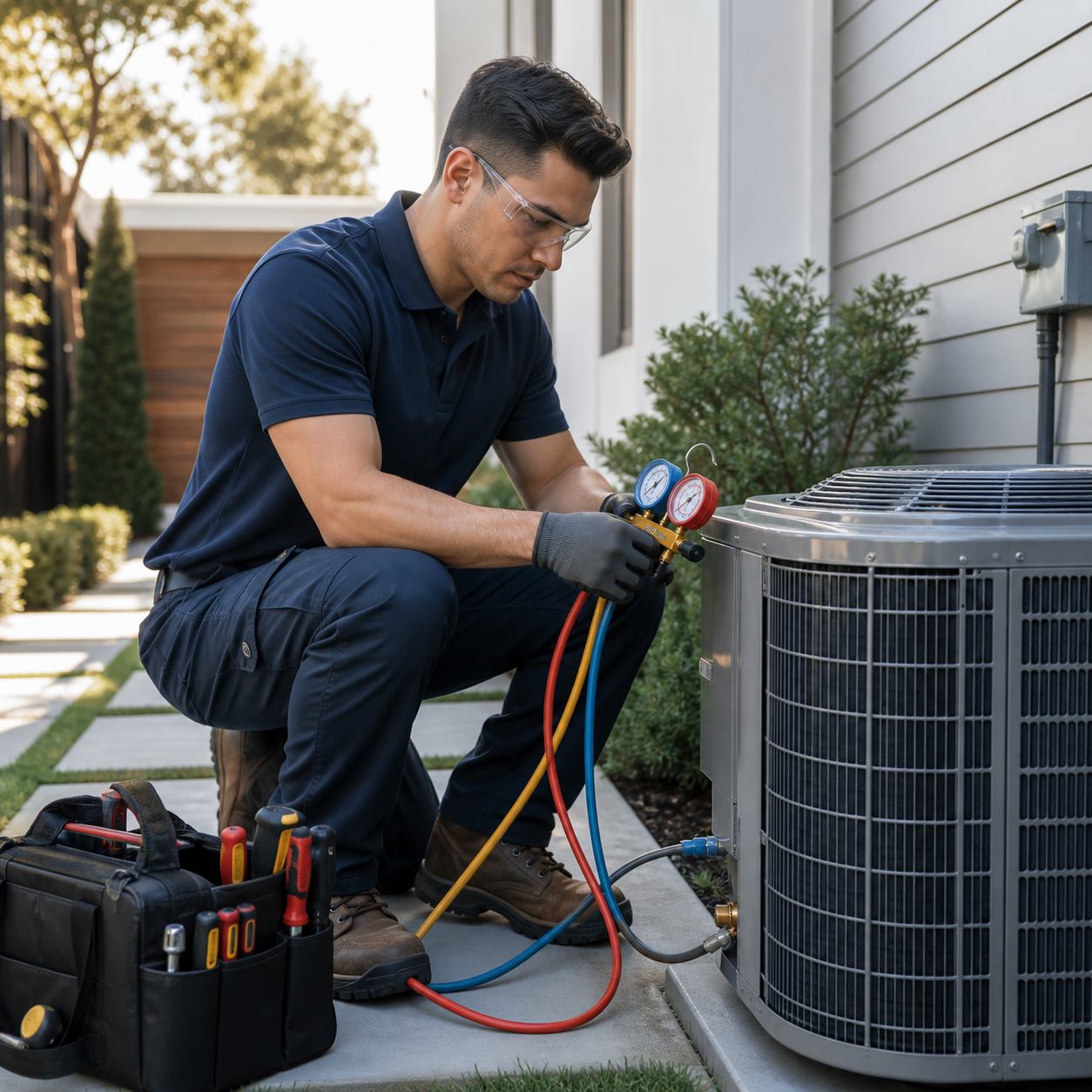 HVAC technician servicing a home comfort system